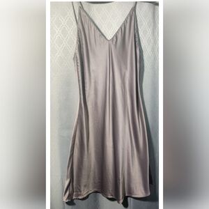 Natori Satin Slip Dress XS Taupe Mauve Silky Chemise Minimalist Nightgown